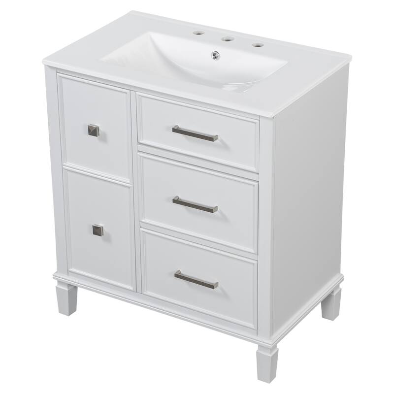 Freestanding Bathroom Vanity with Ceramic Sink & Storage Drawers, 30 Inch Vanity Set