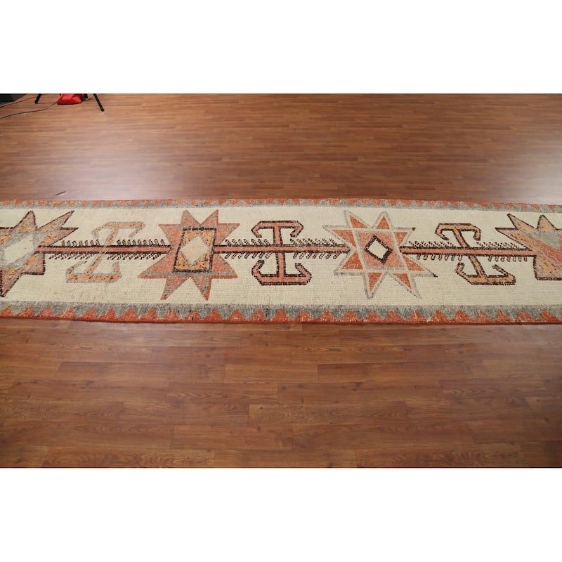 Oushak Turkish Runner Rug Hand-Knotted Wool Carpet - 3'4"x 12'8"