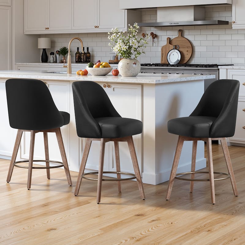 26" Upholstered Counter Height Swivel Bar Stool, Counter Stools with Solid Wood Legs - 39.37"H x 22.44"D x 21.65"W