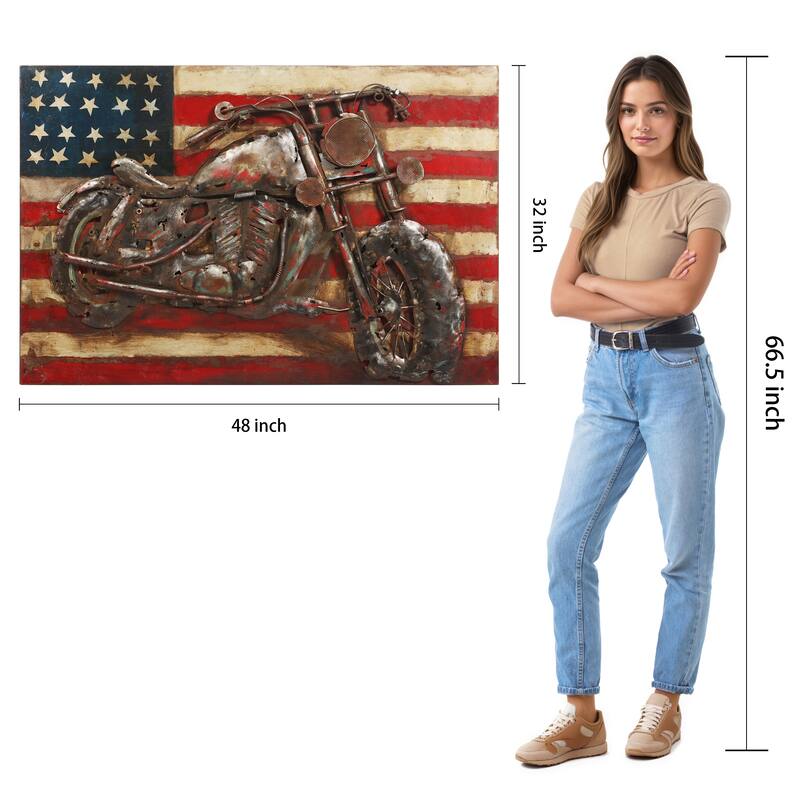Motorcycle Wall Sculpture Mixed Media Iron Hand Painted Dimensional Wall Art