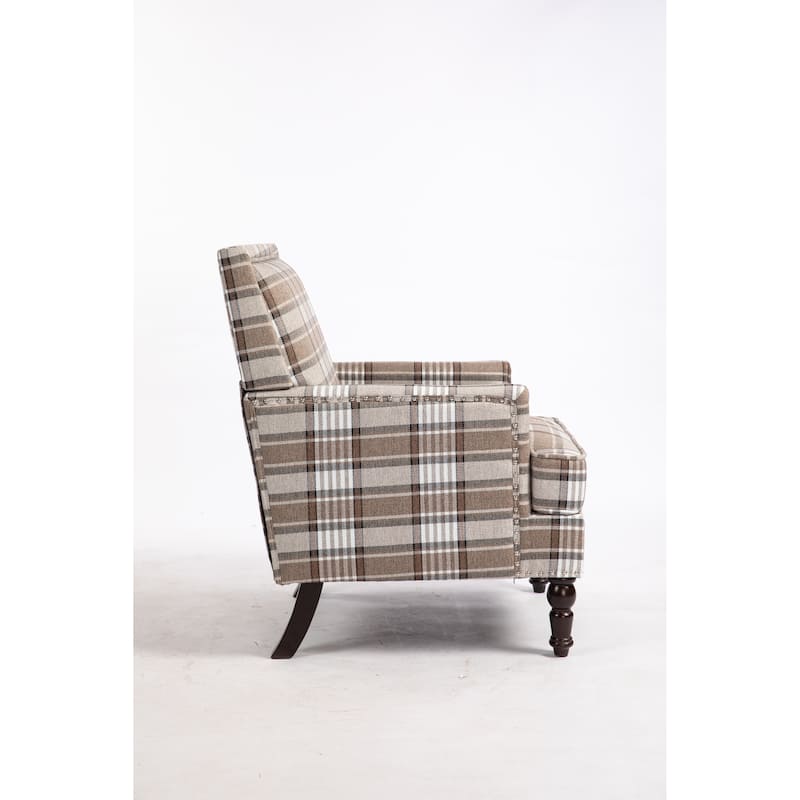 Coffee Modern Cotton High Back Upholstered Accent Chair with Sturdy Metal Frame and Turned Legs