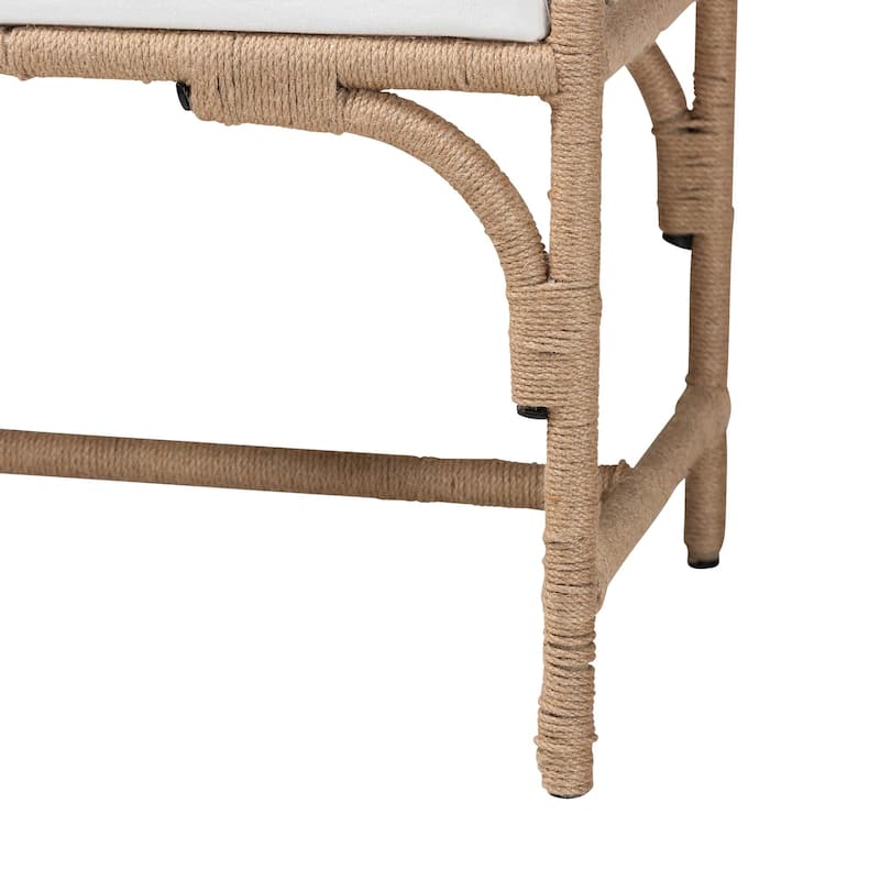 Nasim Modern Bohemian Natural Jute and Metal Accent Bench