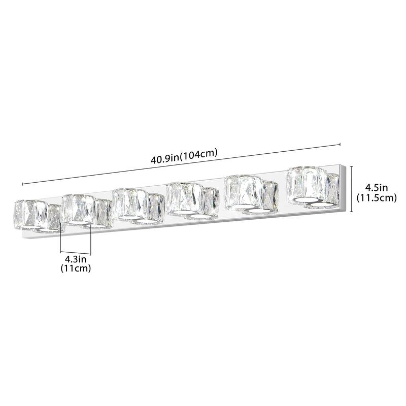 41" Modern Crystal 6-Light LED Wall Sconce,Elegant Chrome Bathroom Vanity Light with Clear Crystal Shades