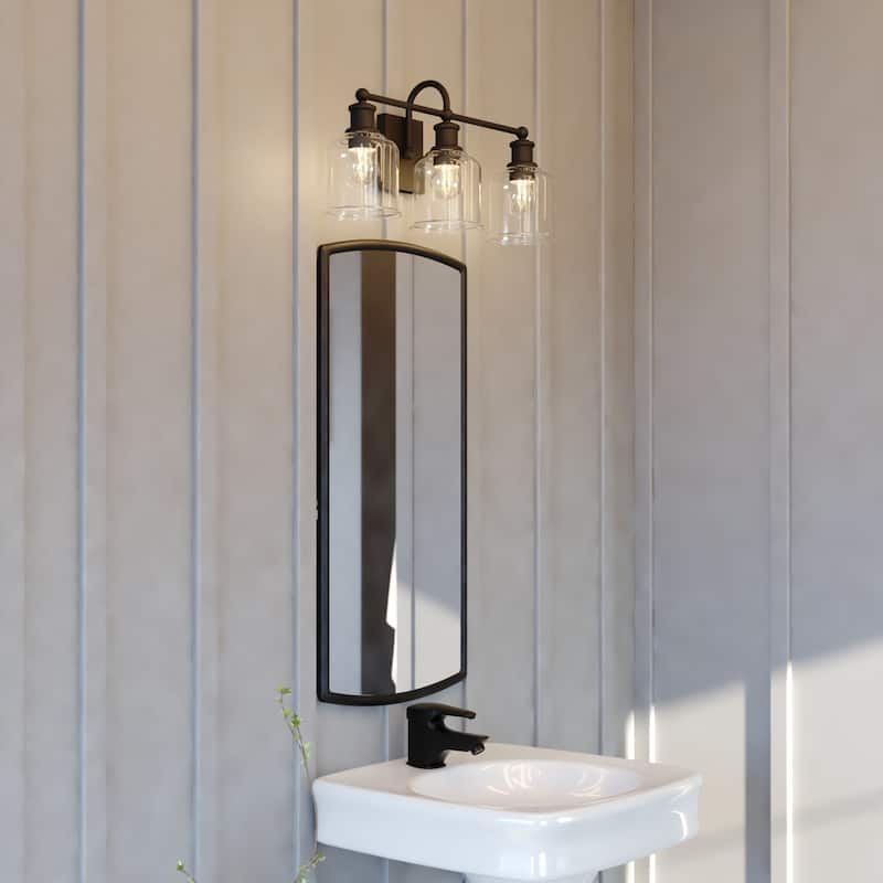Northbrook Black Traditional Bathroom Vanity Wall Lighting Fixture, Clear Seeded Glass Shade, Dimmable, LED Compatible