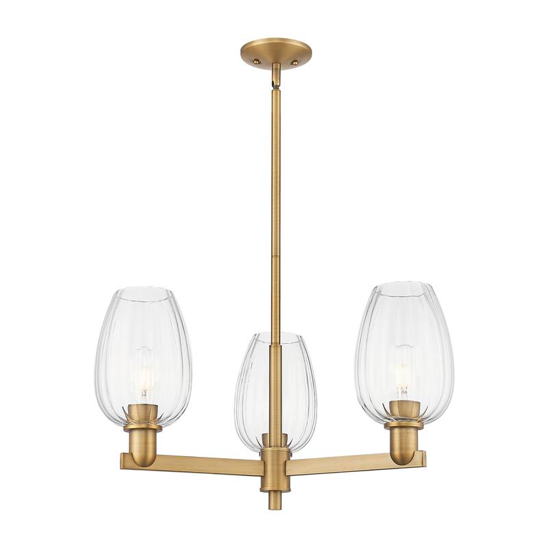 Innovations Lighting Downtown Urban - Preston - 3 Light 18" Flute Shade Stem Hung Chandelier - Clear/Brushed Brass