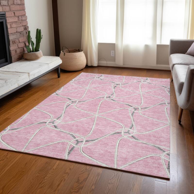 Machine Washable Indoor/ Outdoor Contemporary Links Chantille Rug