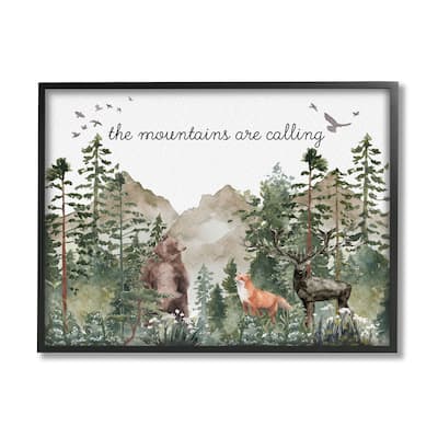 Stupell Industries Mountains Are Calling Wilderness Animals Woodlands Trees Framed Wall Art - Green