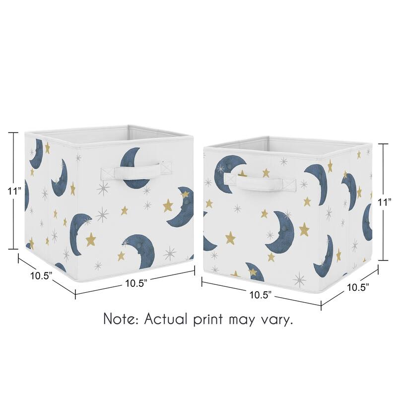 Moon and Star Collection Foldable Fabric Storage Bins - Navy Blue Gold Watercolor Celestial Gender Neutral Outer Space Galaxy