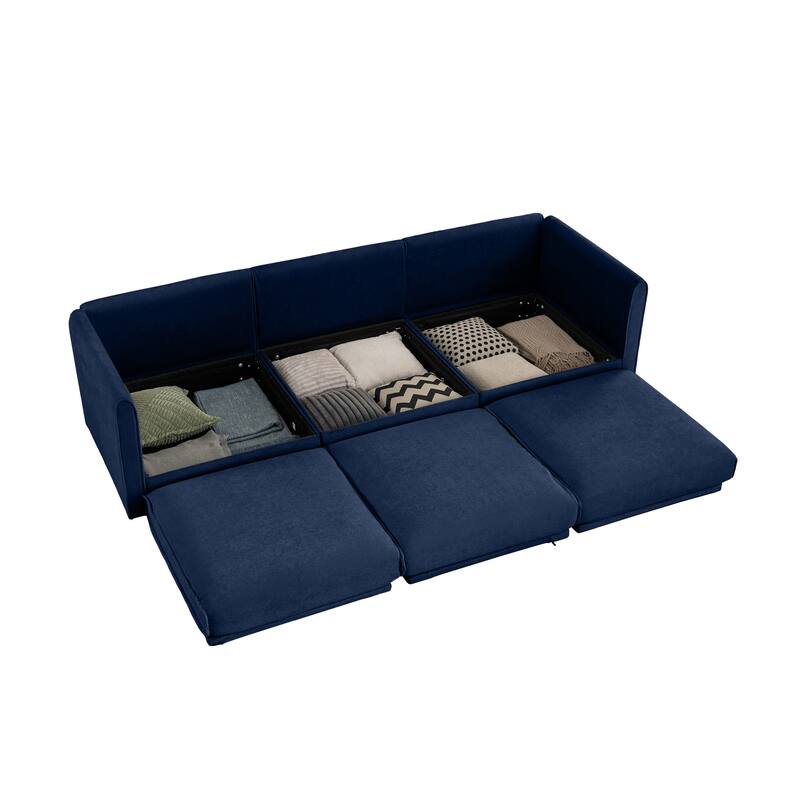 Modern 3 Deep Seat Modular Sofa with Storage, Cylindrical Backrest & Armrests