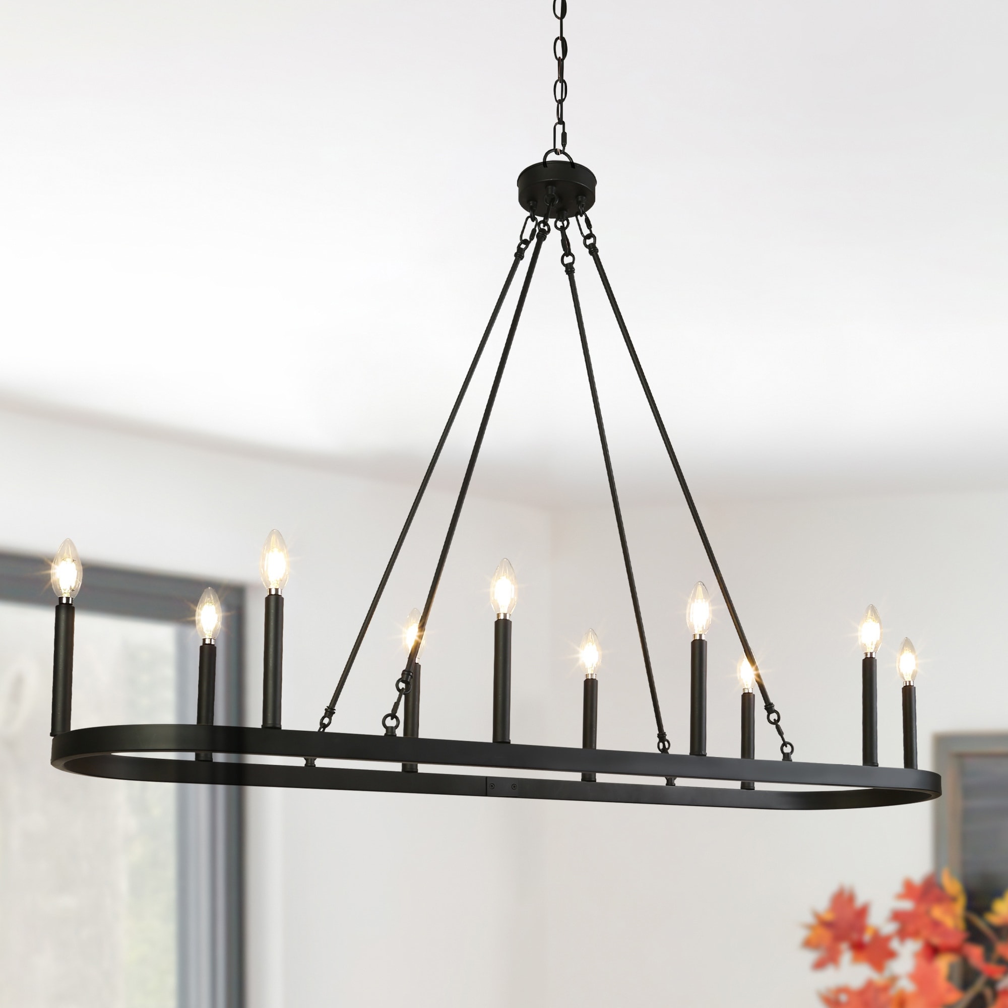 Modern Farmhouse Black 10-Light Chandelier Large Linear Kitchen Island Light for Dining Room - L 50" x W 12.6" x H 7.1"