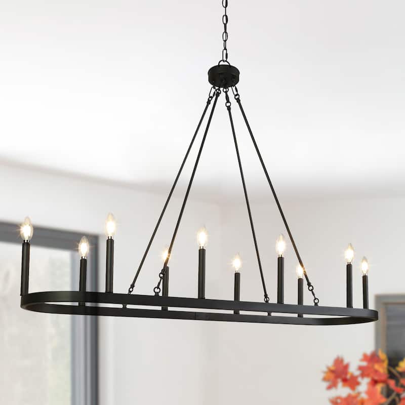 Modern Farmhouse Black 10-Light Chandelier Large Linear Kitchen Island Light for Dining Room - L 50" x W 12.6" x H 7.1"