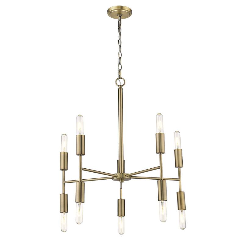 HomeRoots Brass Candle Style Ten Light Metal Dimmable Chandelier - 26' X '26' X '26
