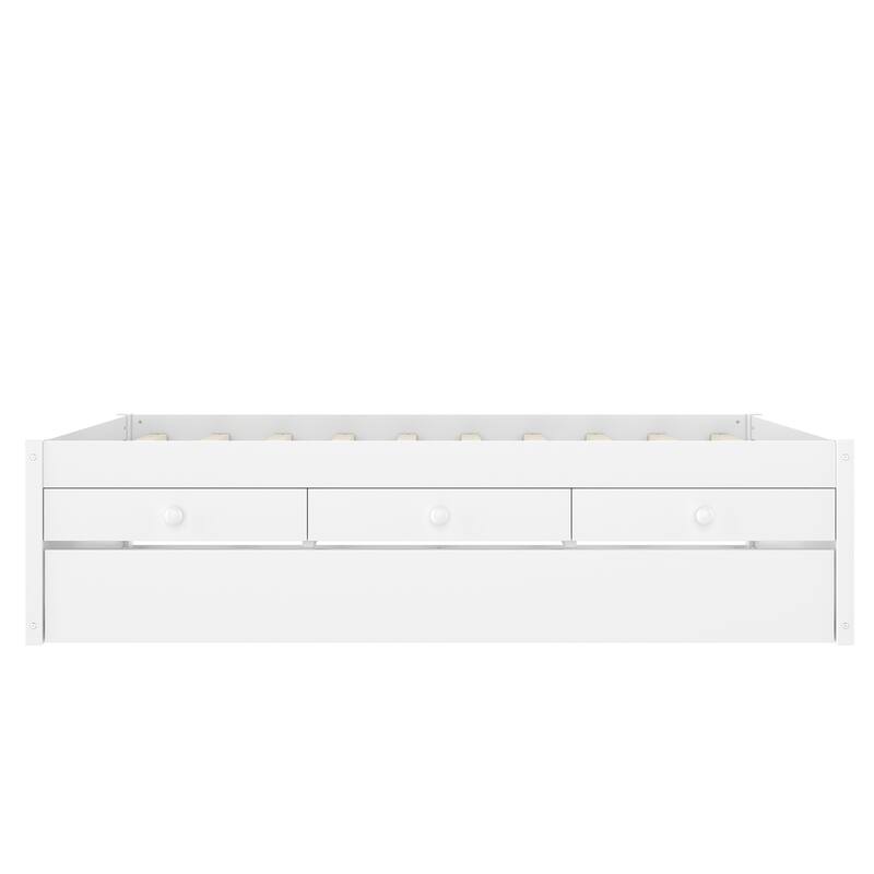 Twin Platform Bed with Trundle and 2 drawers,SolidWood Beds with Power strip