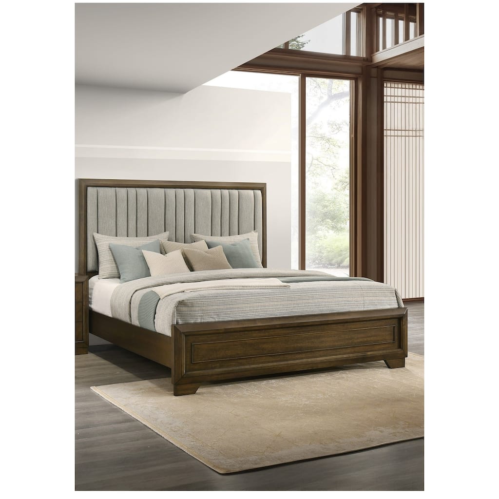 1pc Brown Panel Upholstered Headboard Bed Bedroom Wooden Furniture