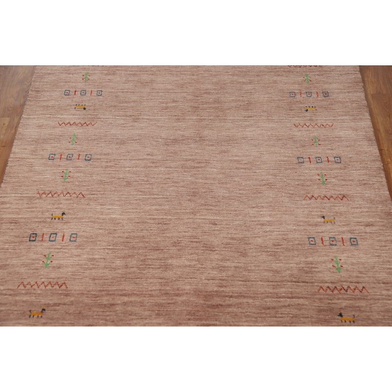 Hand Knotted Oriental 100% Wool Carpet Tribal Animal Pictorial Brown Gabbeh Area Rug - 7' 9'' X 4' 11''