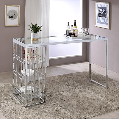 Marburry Contemporary Chrome 65-inch Wide Glass Top Bar Table by Furniture of America