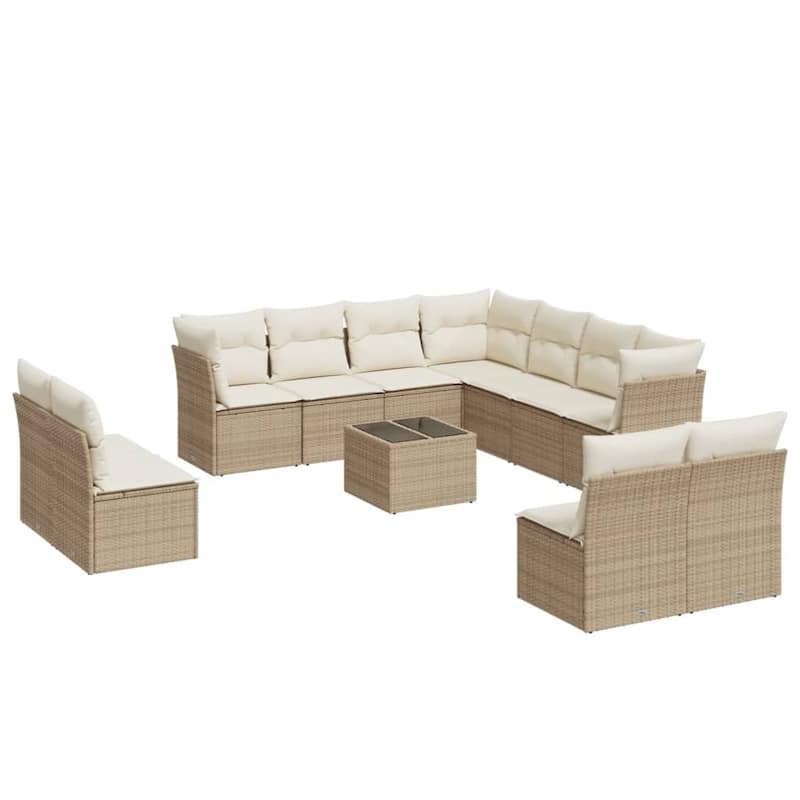 vidaXL Garden Sofa Set Beige PE Rattan Large Adjustable Armrests - 24.4 x 24.4 x 27.2