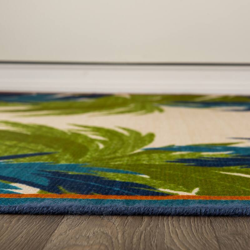 Tropical Floral Border Flatweave Indoor/Outdoor Area Rug