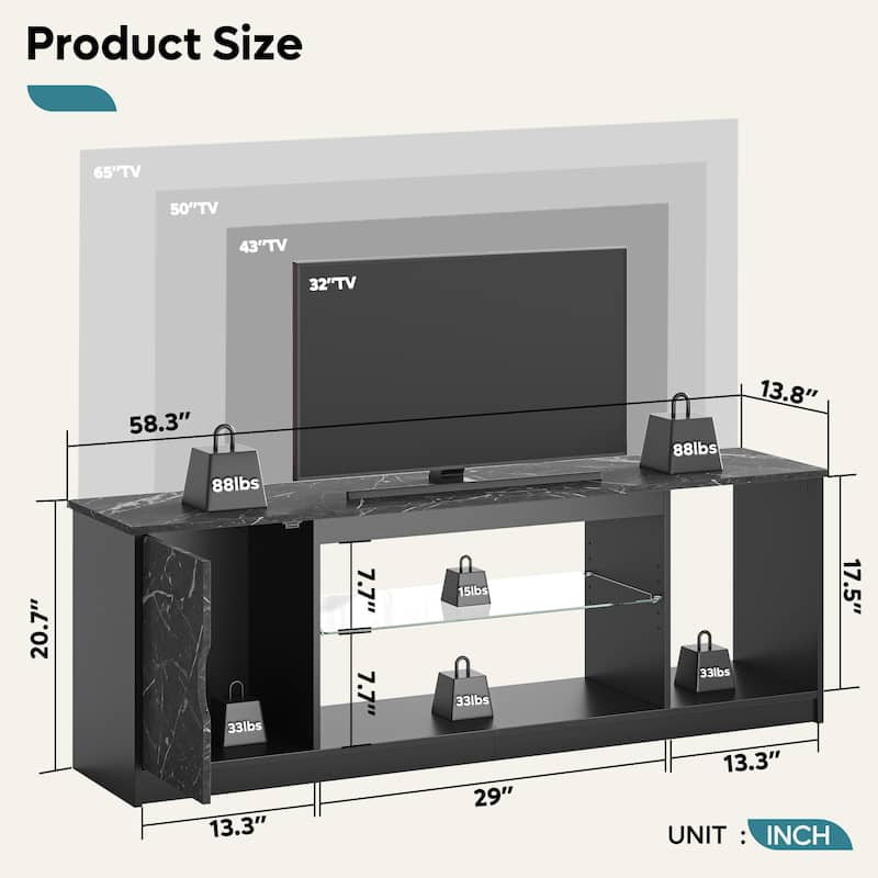 Modern TV Stand for up to 65" TVs Gaming Entertainment Center with Adjustable Shelves for PS5 - 58 inches