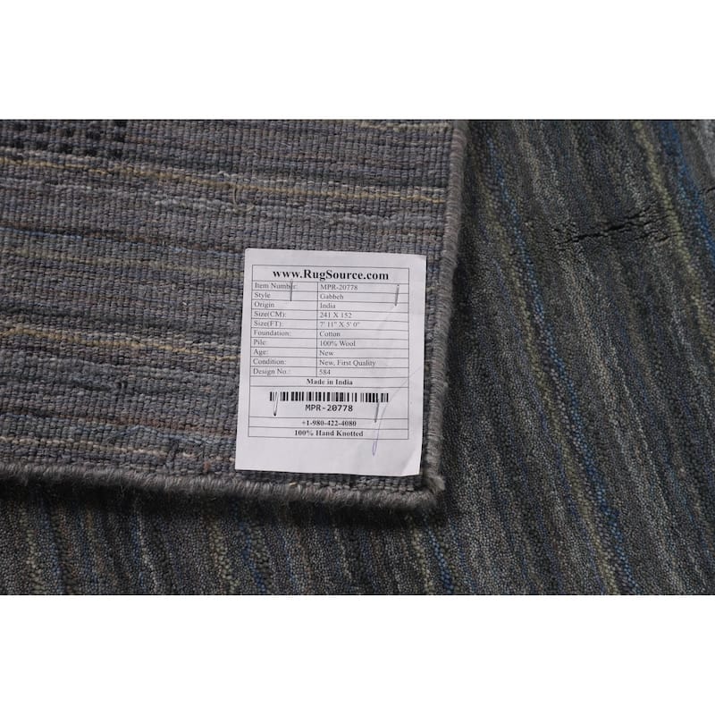 Striped Gray Gabbeh Oriental Area Rug Hand-Knotted Wool Carpet - 5'0"x 7'11"