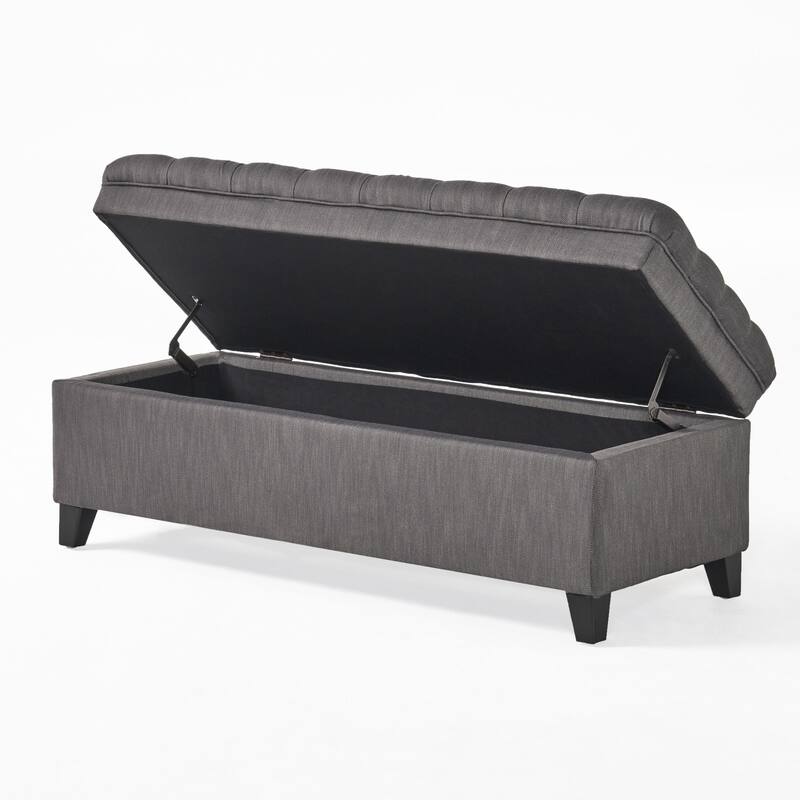 Button-tufted Storage Ottoman Bench-Gray