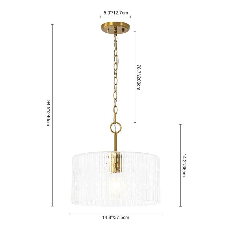 1-Light Clear Embossed Seeded Glass Drum Semi Flush Mount / Pendant