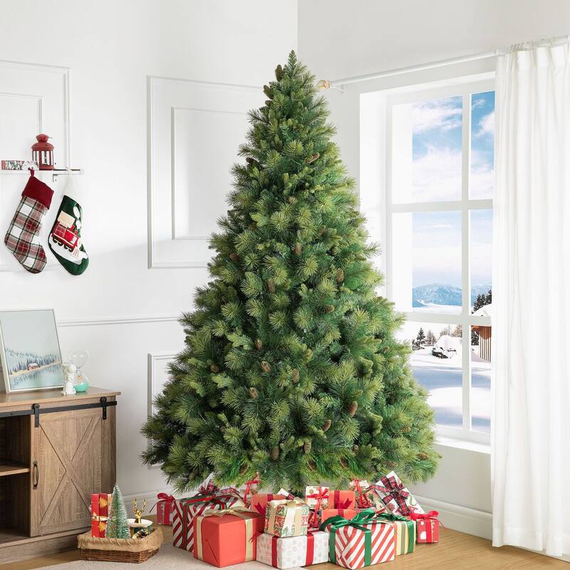 Real Tree Mimic Pre-Lit Artificial Christmas Tree with Fluffy PVC Branches, Folding Metal Base, and Easy 3-Step Assembly - 7.5 Foot