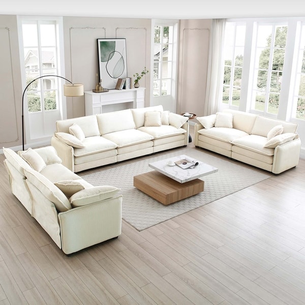 Two Piece Indoor Camel Italian Leather Five Person Seating Set
