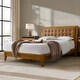 preview thumbnail 17 of 18, Leocadia Mid-century Modern Button-tufted Genuine Leather Solid Wood Platform Bed with Charging Ports by HULALA HOME