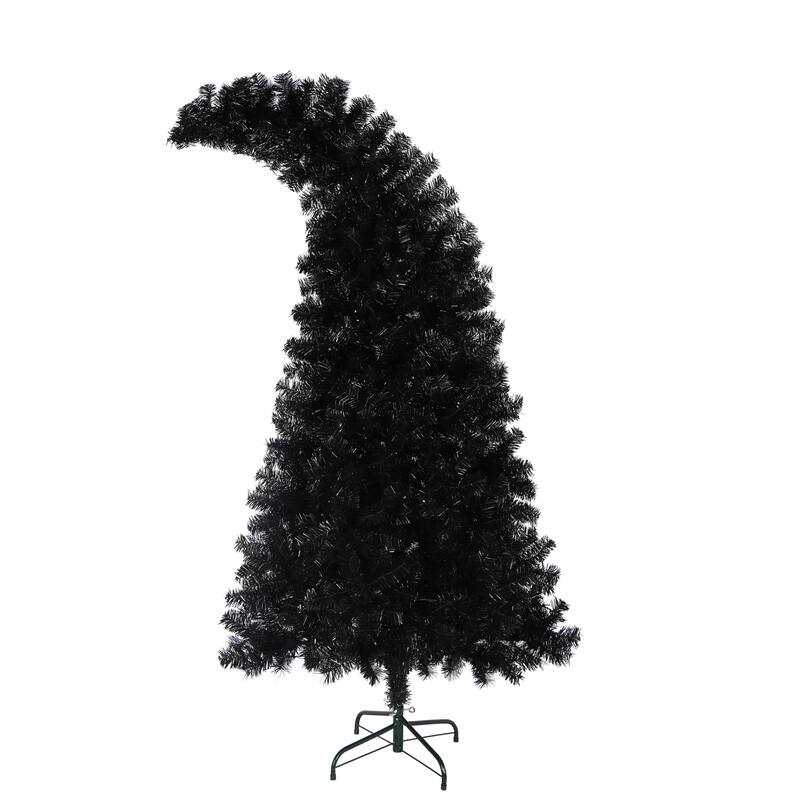Pre-Lit Curved Artificial Tree - Whimsical Shape, LED Lights, Black Finish