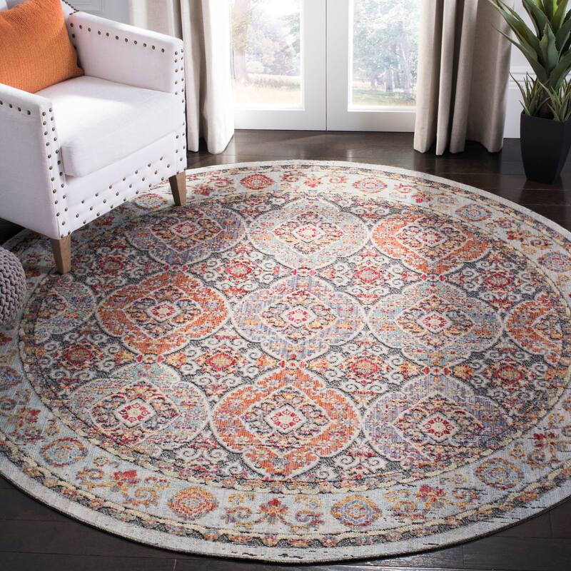 SAFAVIEH Provance Nigyar Vintage Boho Oriental Rug - 6'7" Round - Light Grey/Black
