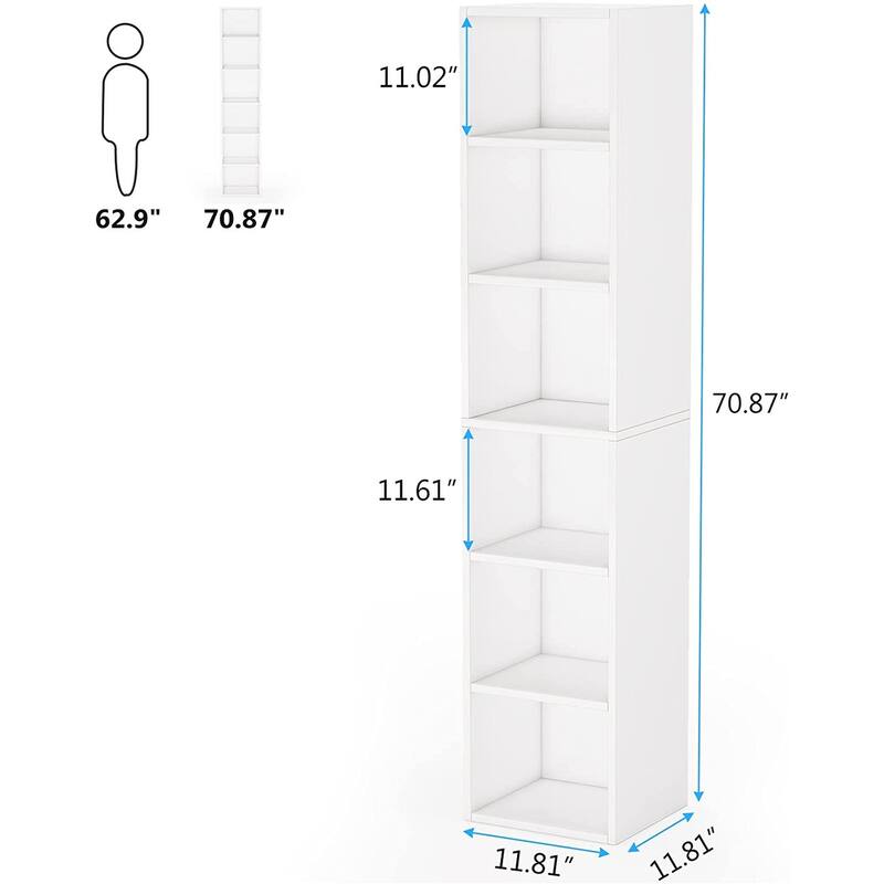 70.9 Inch Tall Narrow Bookcace, 6 Tier Open Bookshelf