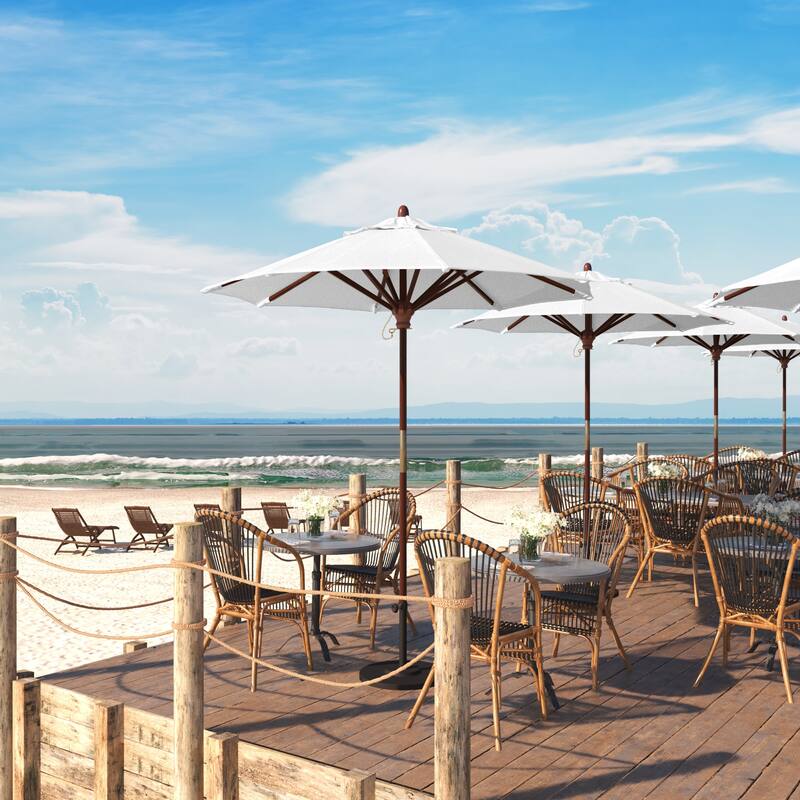 California Umbrella 7.5' Round Marenti Wood Frame Patio Umbrella with Pacifica Fabric, Base Not Included - Natural