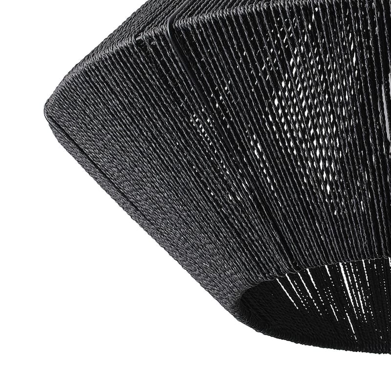 Modern Matte Black Paper Rope Craft Pendant Light Hand-Woven Cage Shade Hanging Lamp