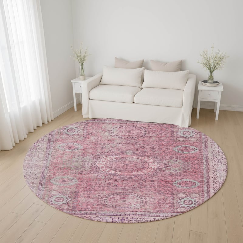 Premium Washable Super Soft Vintage Traditional Mayfield Rug - Pink - 8' x 8'
