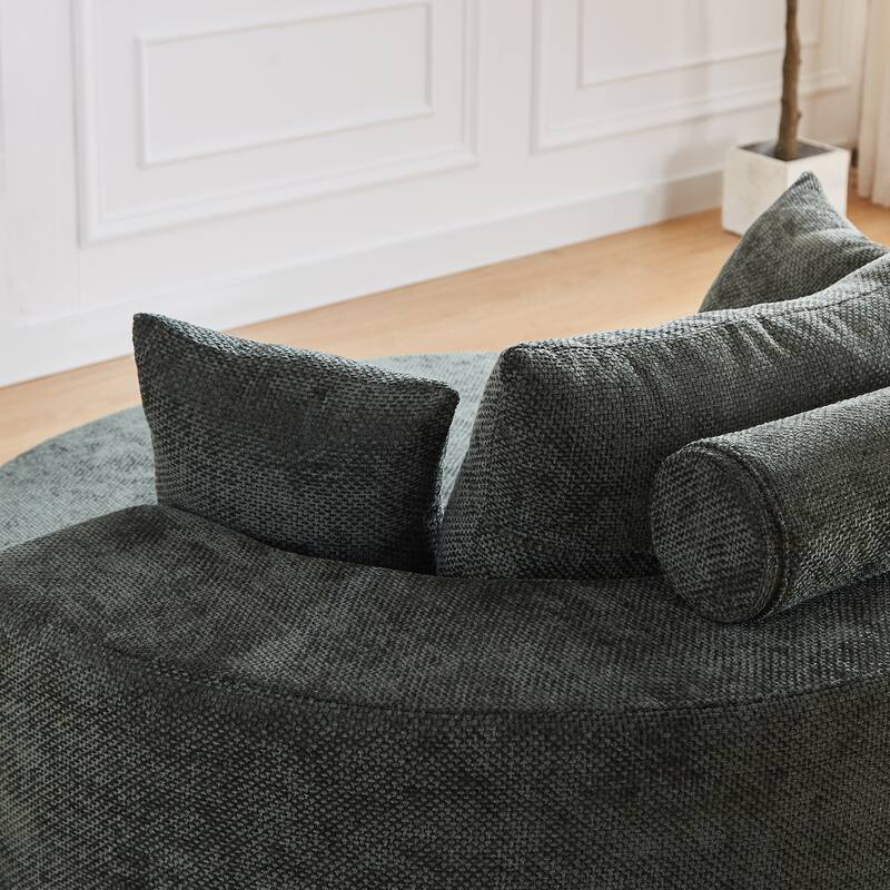 360 Degree Swivel Sofa Chair with Backrest Pillow for Livingroom 55'' Chenille Single Sofa, Round Fluffy Sleeper Sofa