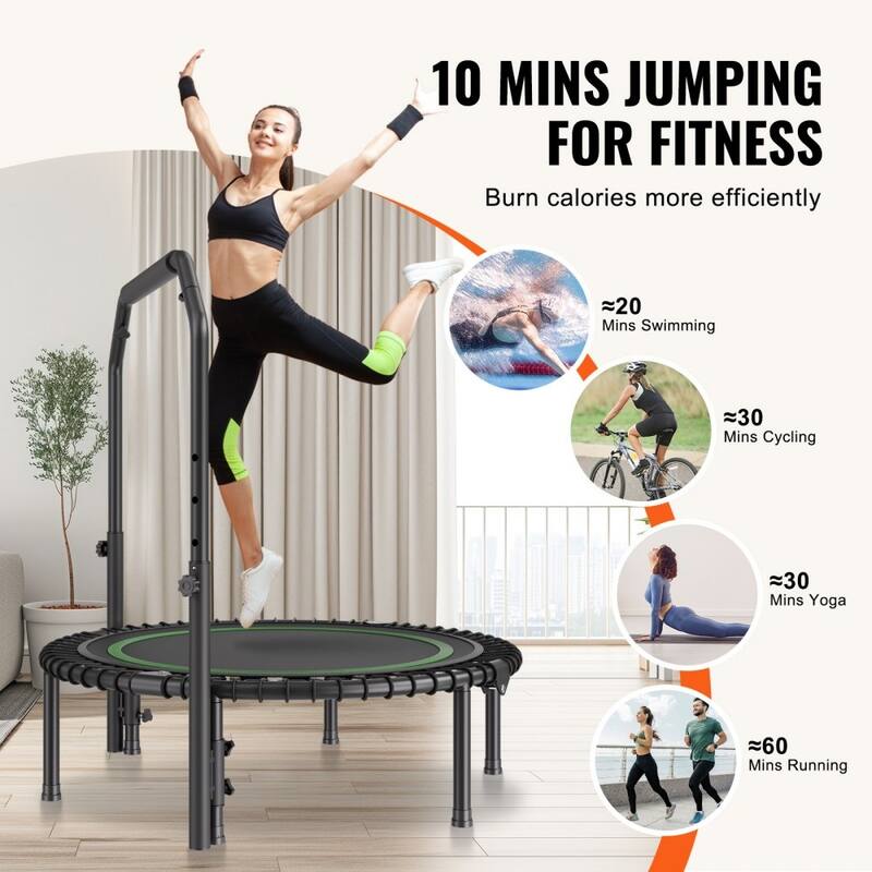 Black-Green Foldable Steel Fitness Trampoline with Adjustable Handle Perfect for Home Exercise