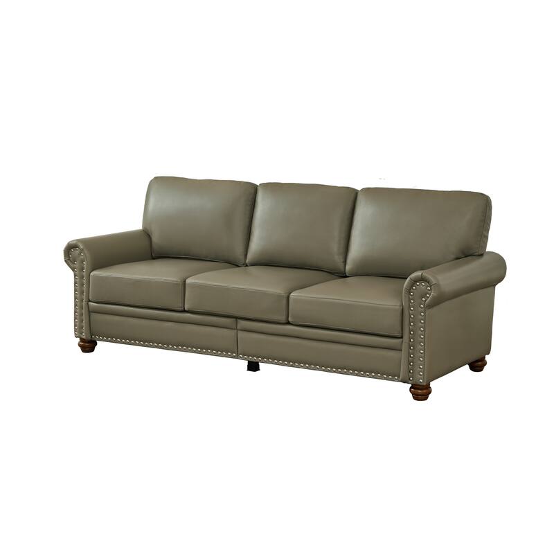 Faux Leather Sofa with Storage, ,Oversized Upholstered 3 Seater Sofa, Deep Seat Sofa with Nailhead Trim & Rolled Armrests