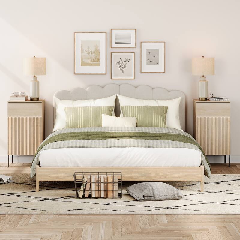 4 Pcs Bedroom Set，Reeded 6 Drawer Dresser and Nightstand Sets for Bedroom, Night Stand Set of 2