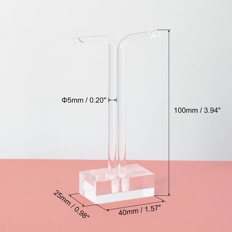 2Pcs Acrylic T Bar Earring Display Stand Jewelry Storage Rack, Clear - 4"