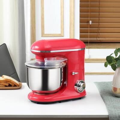 HOMCOM Stand Mixer with Splash Guard, Electric Hand Mixer Set with 6 qt. Large Mixing Bowl - 14.5" x 9" x 14.5"