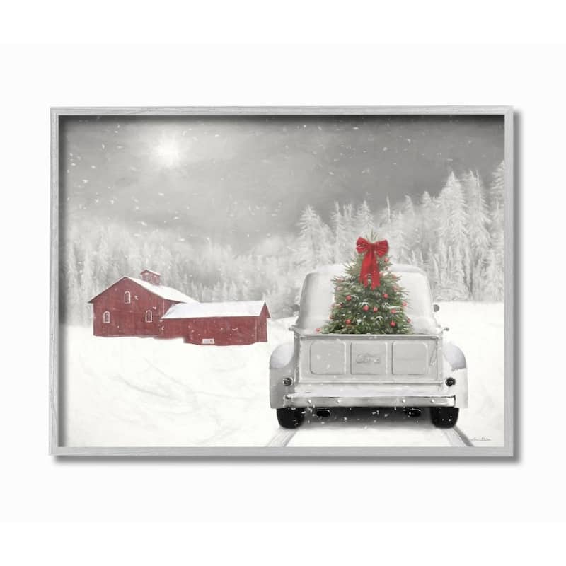 Stupell Christmas Tree at Twilight Snowy Holiday Scene Framed Wall Art