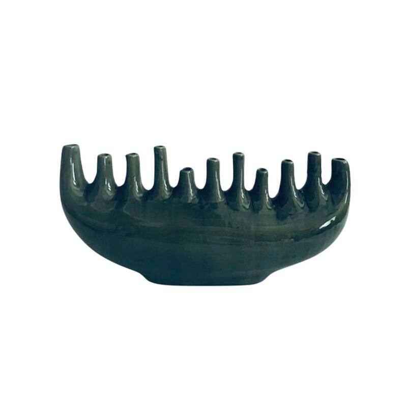 Modern Ceramic Candelabra Centerpiece 18" Textured Candle Holder Decor - Green