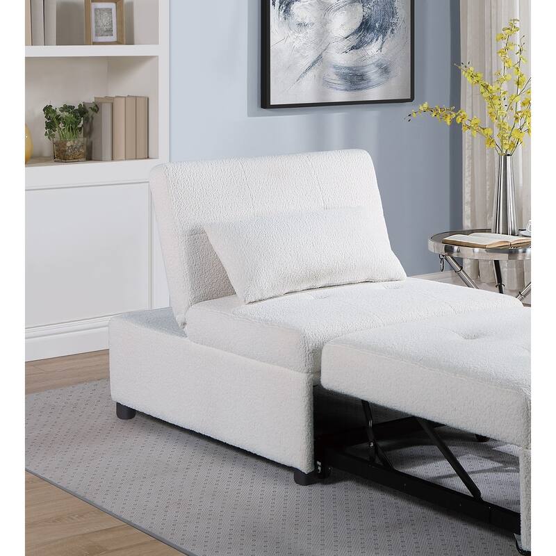 Modern Sherpa Upholstered Sleeper Sofa Chair with Pull-Out Bed & Pillow