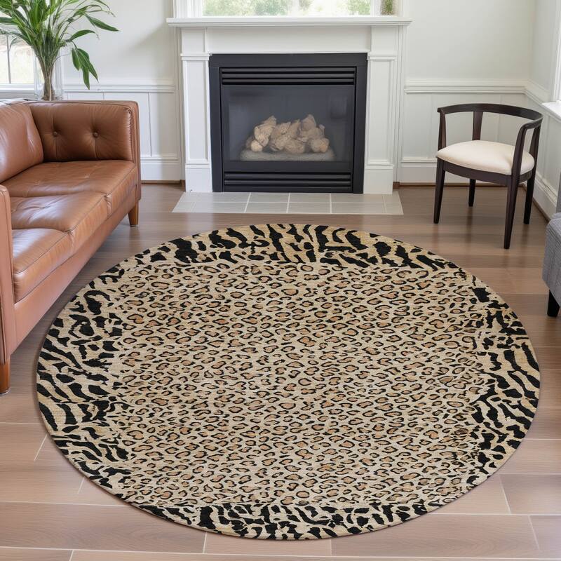 Premium Washable Super Soft Animal Print Border Mayfield Rug - Gold - 8' x 8'