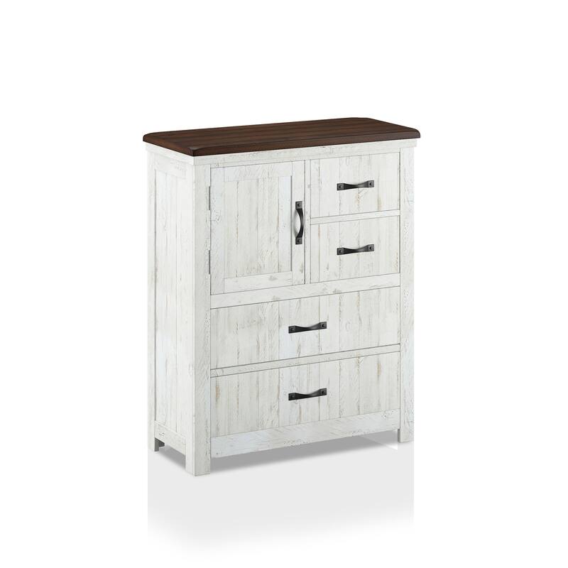 Ynez Farmhouse Distressed White Wood 4-Drawer Chest by Furniture of America