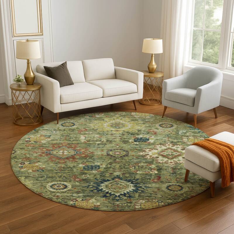 Premium Washable Super Soft Traditional Kashan Mayfield Rug - Aloe - 8' x 8'