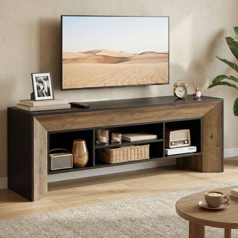 Mid Century Modern TV Stands for TVs up to 75 inches TV, Entertainment Center with Storage for Living Room - Black+Brown