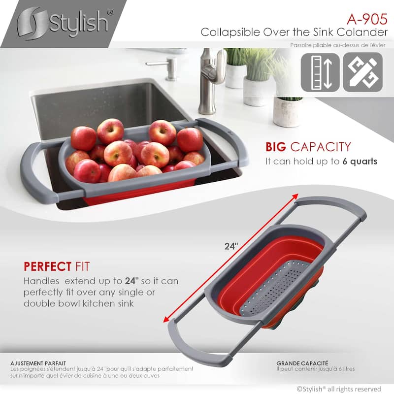 STYLISH Collapsible Colander Over The Sink with Extendable Handles 15