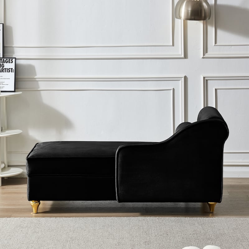 Roomfitters Modern Chaise Lounge, Indoor Daybed with Gold Metal Legs & Bolster Pillow for Bedroom Living Room, Black